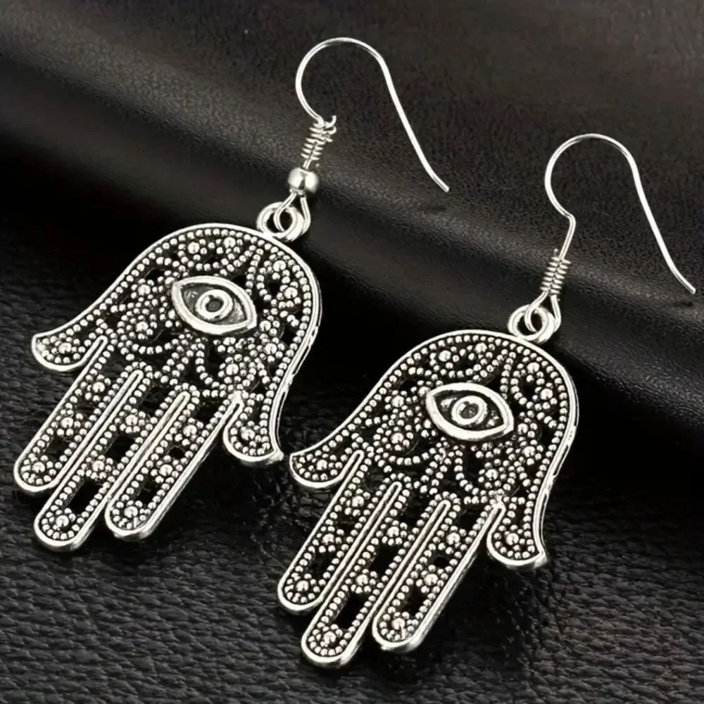 Fatima Evil Eye Earrings Dangle Bohemian Howlite Tribal Y2K Silver Jewelry